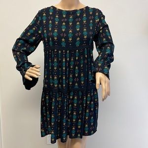 Roxy Boho Long Sleeve Tiered Short Dress with Aztec Design